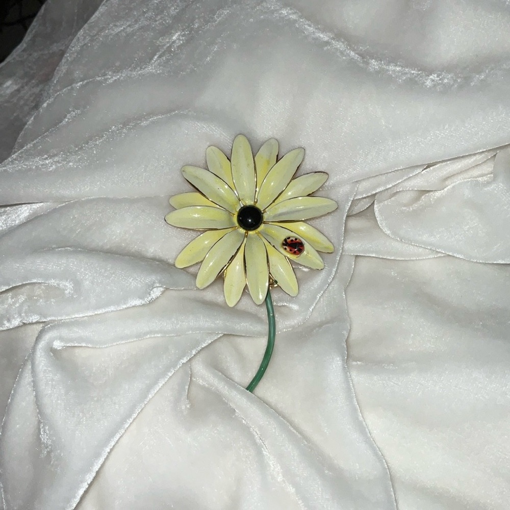 Sandor Enamel Flower Ladybug Brooch Pin Vintage